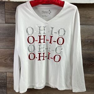 Hanes Ladies Ohio State Long Sleeve Tshirt, Size Large,White w/ Sparkly Letters